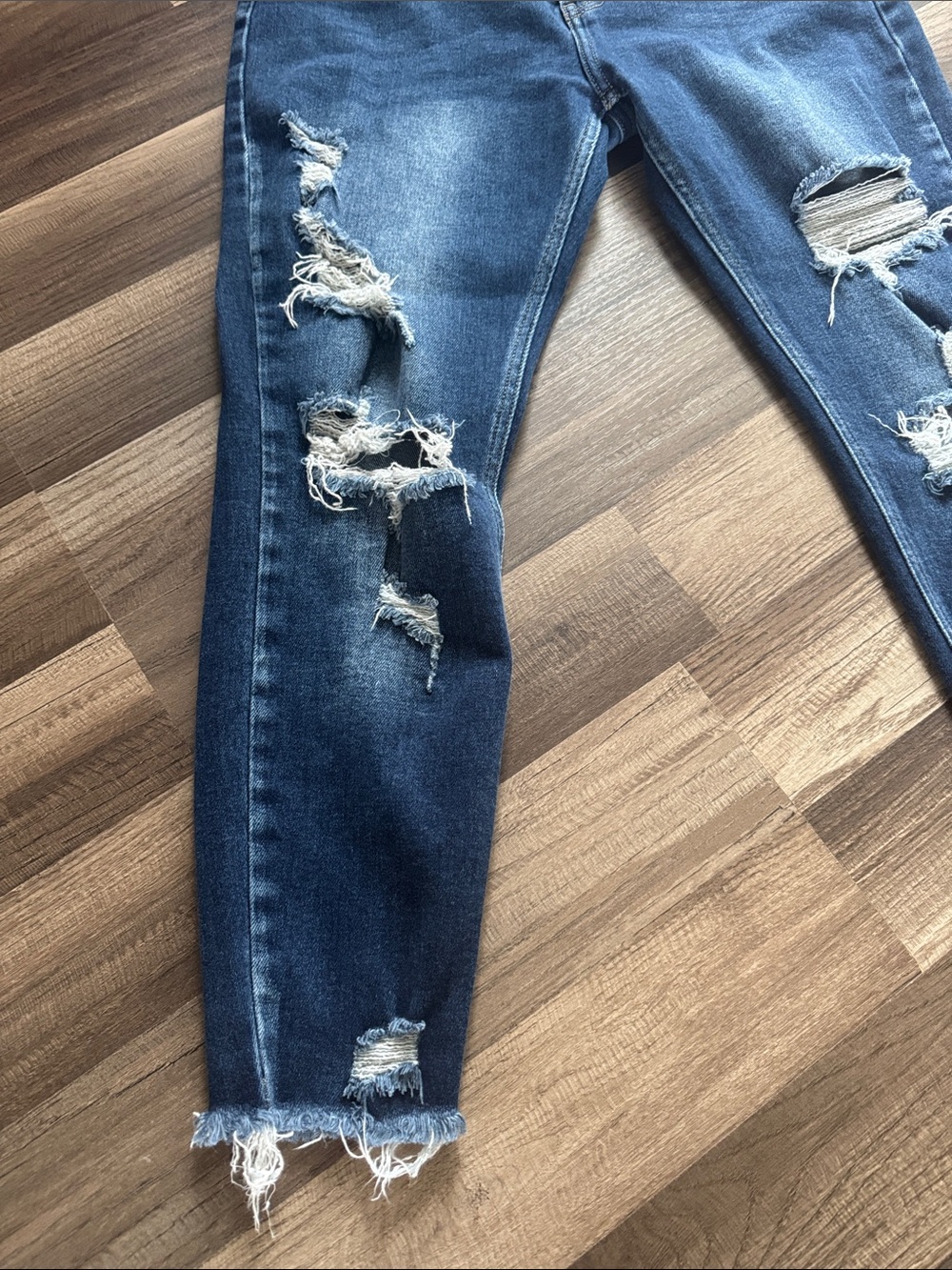 KanCan Dark Blue Distressed Boyfriend Jeans with Button Fly - Picture 3 of 7